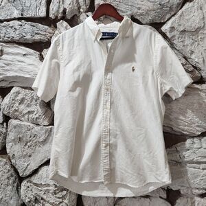 Ralph Lauren Short Sleeve Button Up Shirt Top Men's Large 100% Cotton White